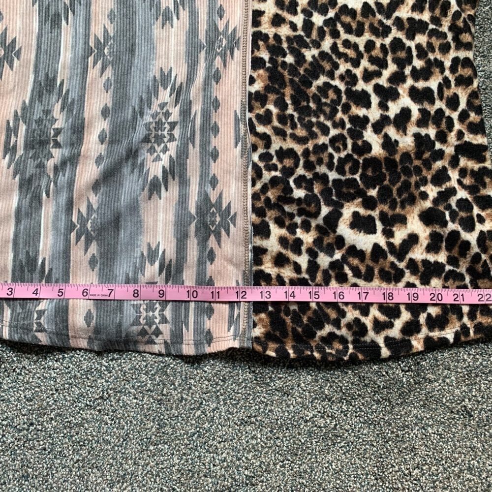 Aztec Leopard Print Color Block Rib Placket Button Front Tunic Top Buttery Soft - Picture 12 of 12
